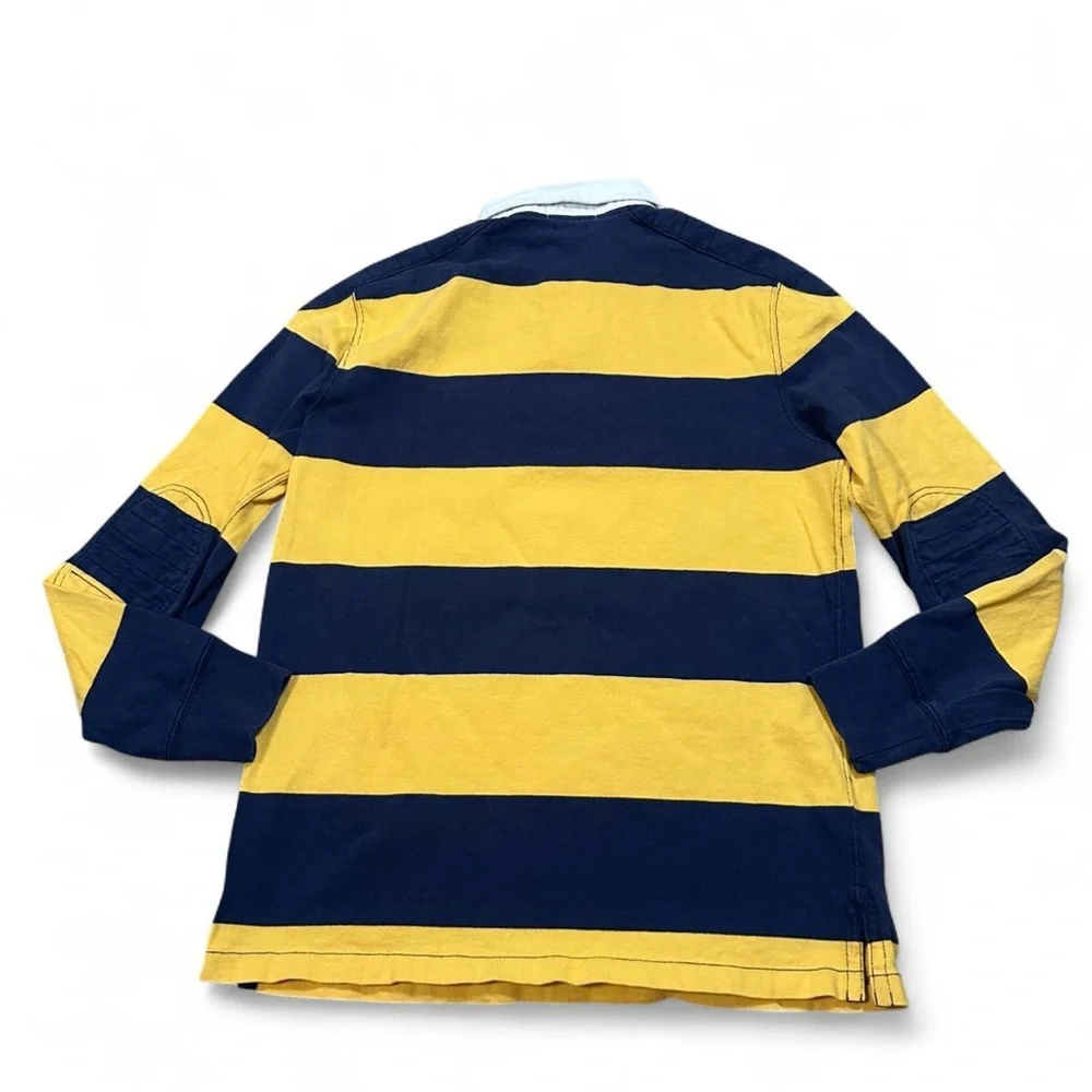 Polo Ralph Lauren Men’s Blue Yellow Striped Padded Green Pony Rugby Shirt Medium